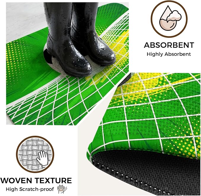 Green Football Bathroom Runner Rugs Non Slip Washable Absorbent Narrow Long Bath Mat Soccer Ball Goal Net Vibrant Runner Rugs for Kitchen Hallway Bedroom Laundry Study Room 31.5"x78.7"