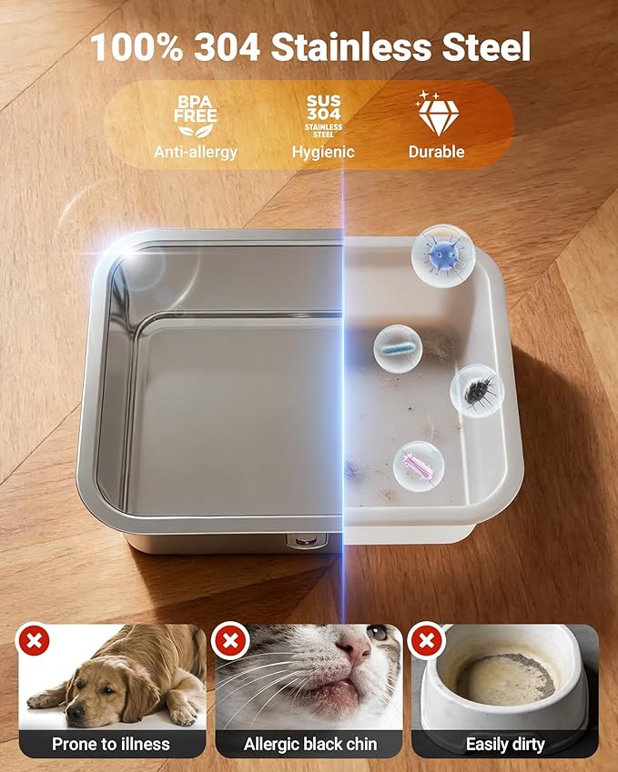 12L/3.17Gal Dog Water Fountain with Silicone Mat & 3 Filters, Stainless Steel Multi Pet Water Dispenser, Quiet Automatic Dog Water Bowl Dispenser with Visible Window & Alert Light for Large Dogs Cats