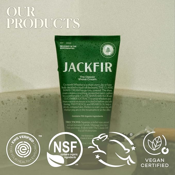 Jackfir The Classic Shave Cream - Natural Shaving Cream for Men Sensitive Skin, Face, EWG Verified, 70%+ Organic Ingredients, No Synthetic Fragrance, Dermatologist Tested, 5 fl oz