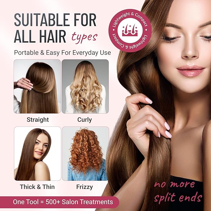 Split Ender Mini – Original Cordless Split End Hair Trimmer for Dry, Damaged, Brittle, Curly, Frizzy, or Straight Hair – Battery Operated Home Styling Tool for Split Ends (Battery-Powered, Light Pink)