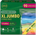 Seal Fresh 3 Gallon Large Plastic Storage Bags – 16" x 18" (90 Count) – Reusable XXL Extra Large Clear Jumbo Zip Bags with Sealable Zipper Top For Clothes, Travel, Moving