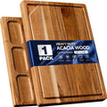 17" x 11.8" Acacia Wood Cutting Boards for Kitchen, Kikcoin Wooden Cutting Board, Chopping Board with Built-In Compartments and Juice Groove, Heavy Duty Charcuterie Board Wood Butcher Block