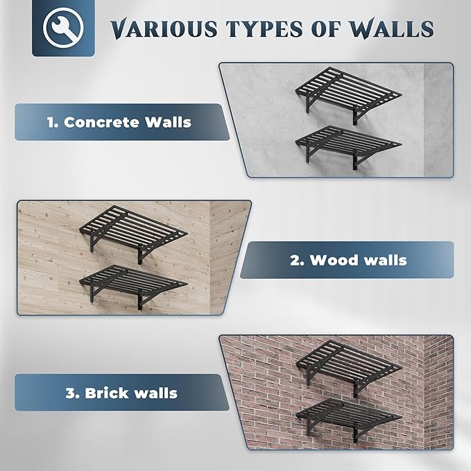 Jusgym 2-Pack 2x3ft Garage Shelving Wall Mounted, 2' x 3' Heavy Duty Garage Storage Shelves with Hooks, 500LB Capacity