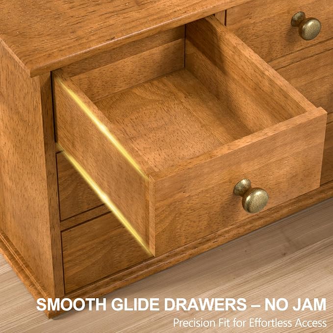 Oak Desk Organizer with Drawers, Durable Wooden Desktop Storage Box with Metal Handles & Non-Slip Silicone Pads, 5 Drawer Tabletop Organizer for Office, Bedroom, Bathroom, Vanity, and Makeup – Walnut