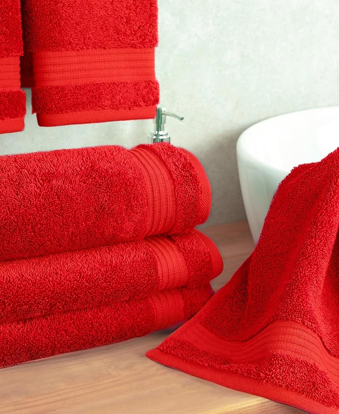 Cotton Paradise 100% Cotton Turkish Towel Set, Soft Absorbent Quick Dry, 4 Piece Hand Towel Set, Red