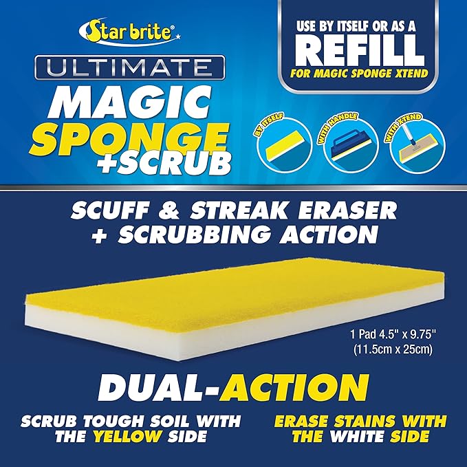 STAR BRITE Ultimate Magic Sponge +Scrub Pad - Use by Itself, with Handle or with XTEND Flex Head for up to 10'+ of Reach (41001) (Pack of 2)