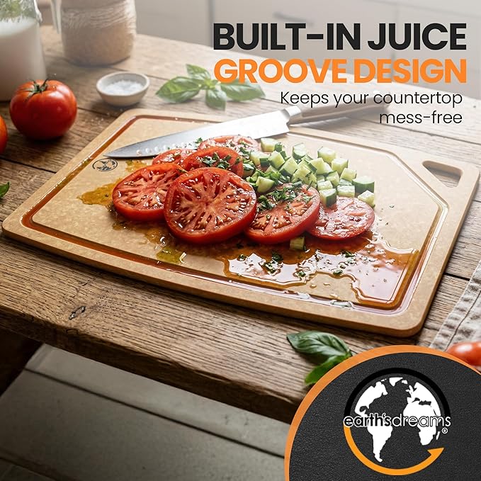Earth's Dreams Composite Wood Cutting Board Set of 3, Built In Juice Groove | Dishwasher Safe,Non-Toxic, Cutting Boards for Kitchen - Large, Medium & Small Non-Slip Wood Charcuterie & Chopping Boards