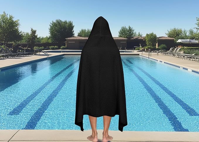 COTTON CRAFT Hooded Bath Towel for Adults – 2 Pack 100% Cotton Bath Sheet | Waffle Weave Oversized 35x70 inch Ringspun Terry Bath Wrap with a hood - Soft Super Absorbent Quick Dry – 450 GSM – Black