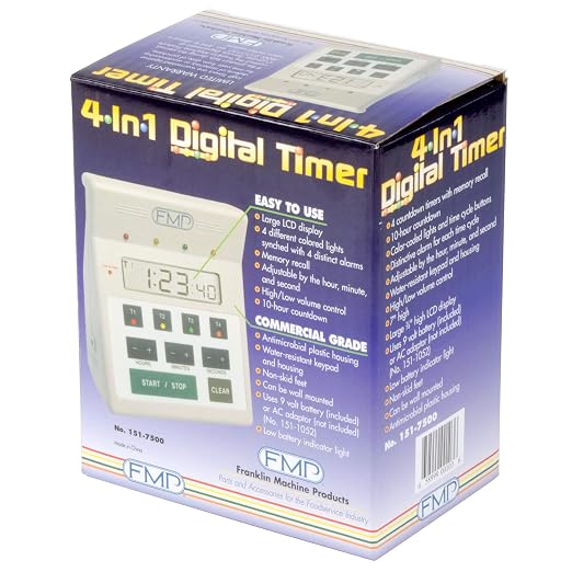 FMP Digital 4 Channel Commercial Kitchen Countdown Timer, Water Resistant, 7-inch Height, White
