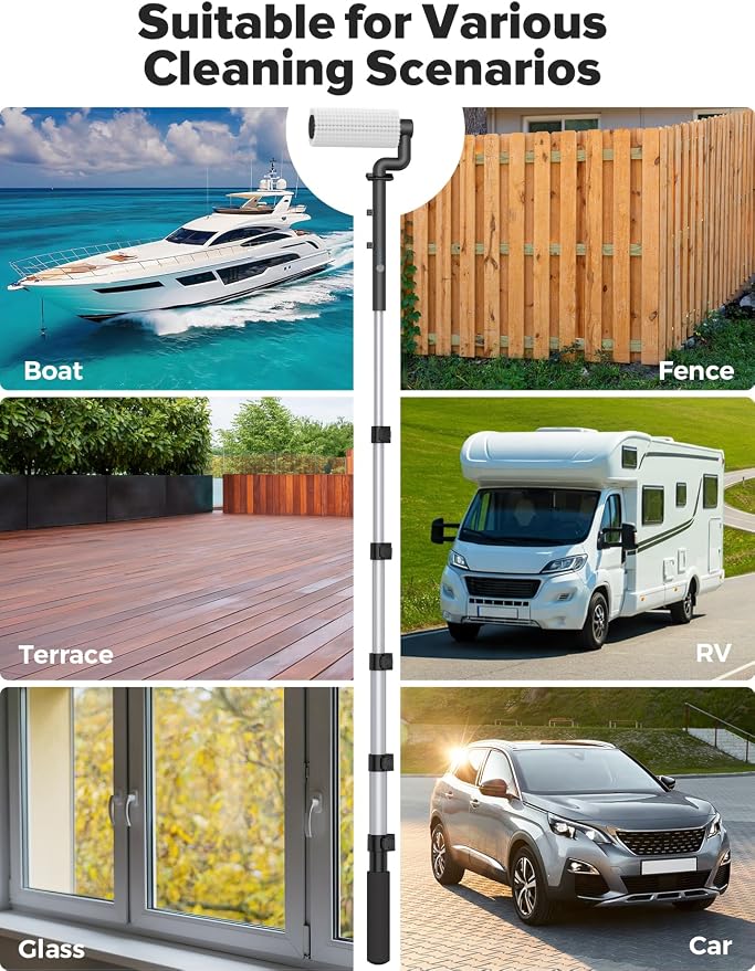 79'' Electric Car Wash Brush with Long Handle, Car Cleaning Brush for Cleaning RV with Water-Fed Pole, Scratch-Free Soft Bristles Car Wash Mop Kit, Complete Car Cleaning Kit for Car Truck RV Boat