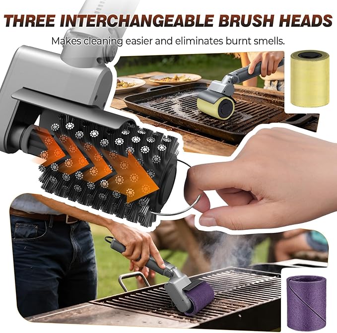 Electric Grill Brush for Outdoor Grill, 3-Speed Rotating Electric BBQ Grill Brush, 5000mAh Rechargeable Battery, 304 Stainless Steel Grill Cleaning Brush with Powerful Burnt Food Removal