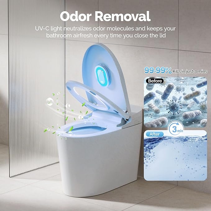 Smart Toilet UV-C Sanitizing &Odor-Control System – Motion-Activated, Chemical-Free Automatic Deodorizer with Safety Sensor & Long-Life Rechargeable Battery