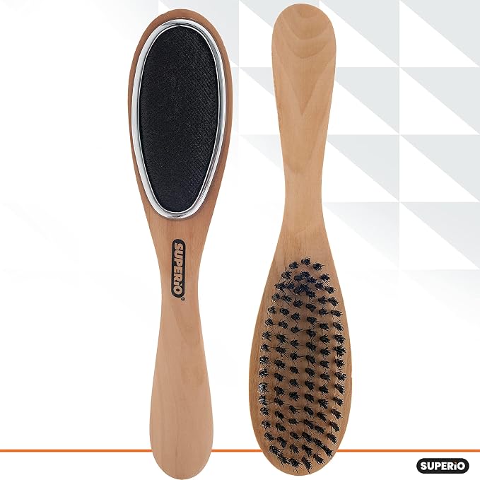 Superio Clothes Brush Garment Brush Pet Hair Remover 3 in 1 Lint Brush, Clothing Brush, and Shoe Horn for Suit, Wool Coat, Sweaters, Shoes, Double Sided Portable Depiller with Wood Handle (3) -Superio