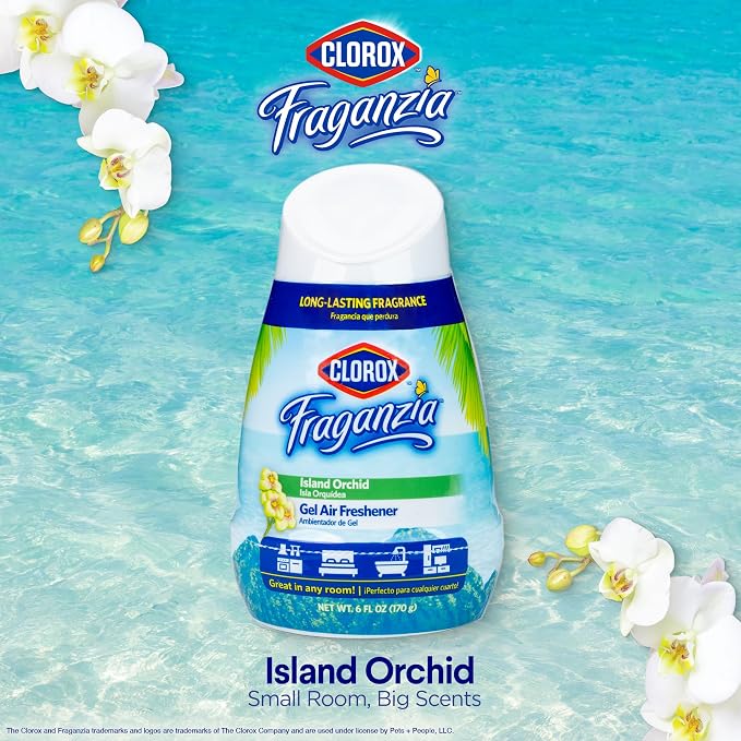 Clorox Fraganzia Gel Air Freshener Cone, Island Orchid Scent - No-Plug, Battery-Free Air Freshener for Small Rooms, Closets, Kitchens, Bathrooms, Offices and More, 6 Ounce