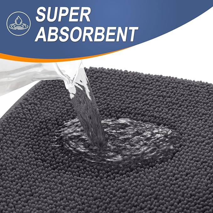 OLANLY Memory Foam Large Bathroom Rugs 45x27, Absorbent Bath Mat, Dark Grey | Soft Quick Dry Bath Mat Rugs, Non-Slip, Machine Washable Mat for Bathroom Floor, Tub and Shower, Home Decor Accessories