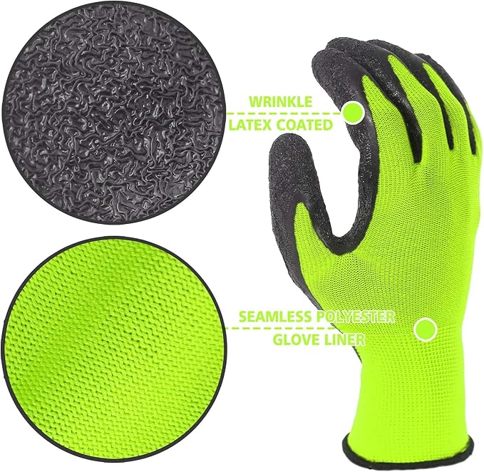 Evridwear Crinkle Latex Rubber Hand Coated Safety Work Gloves for Men Women General Multi Use Construction Warehouse Gardening Assembly Landscaping,Green Medium 120 Pairs Pack