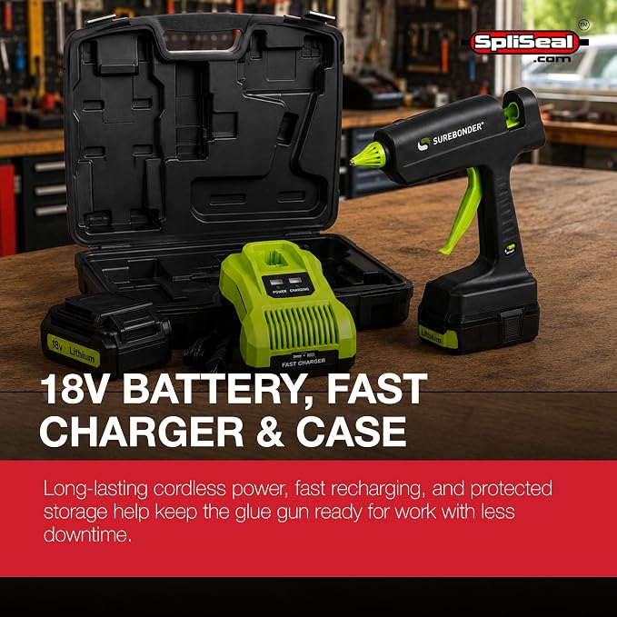 Professional 120W Glue Gun Kit - Dual Power 110V Corded & 18V Cordless Battery - Fast Heat, Consistent Flow for Automotive, Marine & Professional Sealing Applications