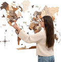 Enjoy The Wood 3D Wooden World Map Wall Art - Large Travel Map with Pins for Art Decor - Decorative Map of the World for Home, Office - Travel Wall Art Housewarming Gift Idea (Multicolor, M, Unframed)