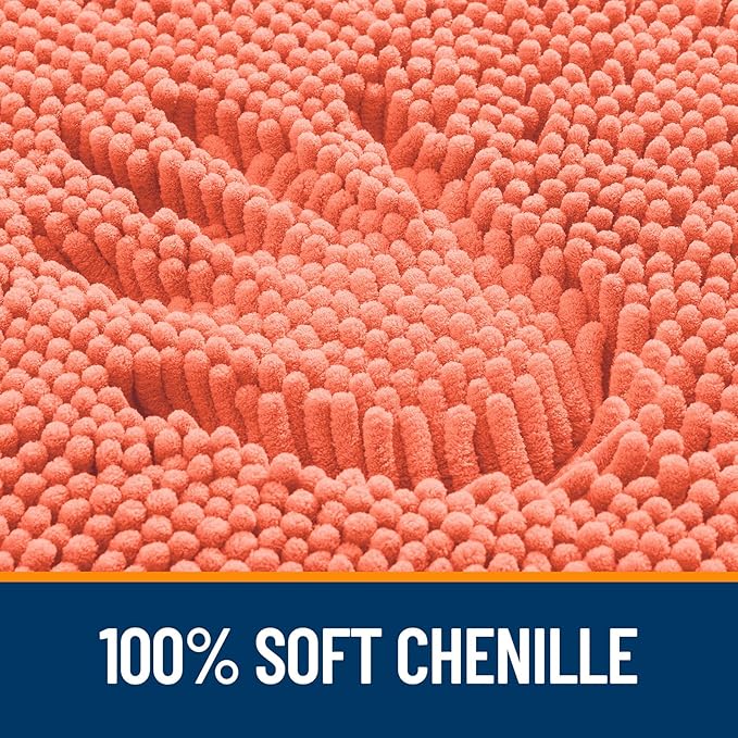 OLANLY Toilet Rugs U-Shaped 24x20, Extra Soft Absorbent Chenille Contour Bathroom Rugs for Toilet, Dry Quickly, Machine Washable, Non-Slip Bath Mat, Coral