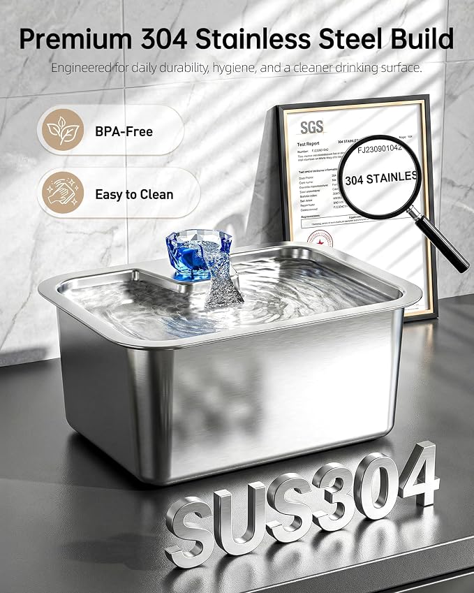 3 Gallon Large Dog Water Fountain, Stainless Steel Pet Water Fountain for Large Dogs, Automatic Big Dog Water Bowl Dispenser Drinking with 4 Filters, Easy to Clean, Quiet Pump
