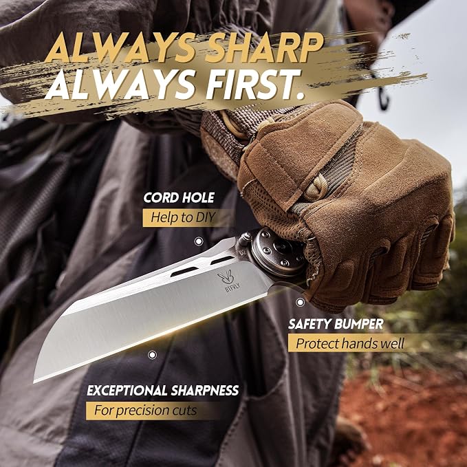 Pocket Knife Folding Knife EDC Knife 9.4in D2 Steel G10 Handle | D2 Steel Blade & G10 Handle: BTFVLY Folding Pocket Knife with sharp blade, durable grip for EDC, camping & outdoor use.
