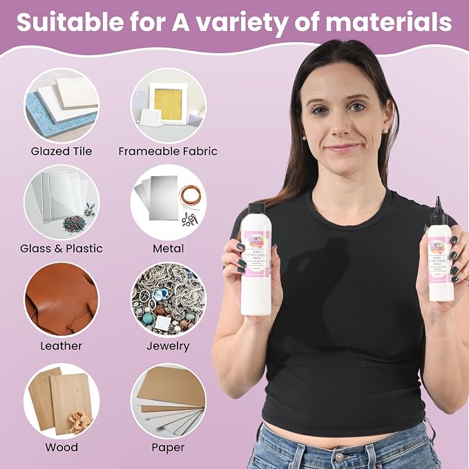 Art Institute Glitter Dries Clear Glue Kit, 8oz Refill & 4oz Bottle | Dual crafting set, Multi-surface hold, Acid free archival, Wrinkle resistant, Permanent bond