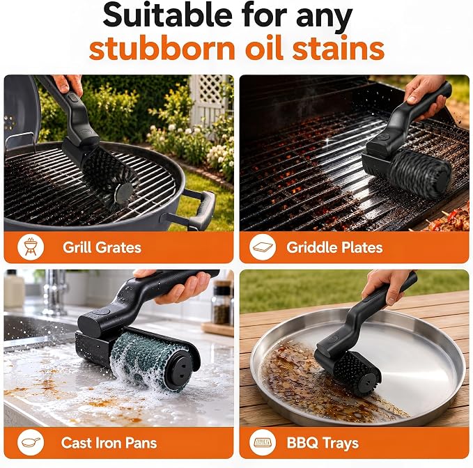 Electric Grill Brush - 24kg Torque High Power Electric Grill Cleaner - 200 Min Runtime - 7-Level Adjustable Angle - Shed - Free Reinforced Bristles Safe for Grill Brush for Outdoor Grill