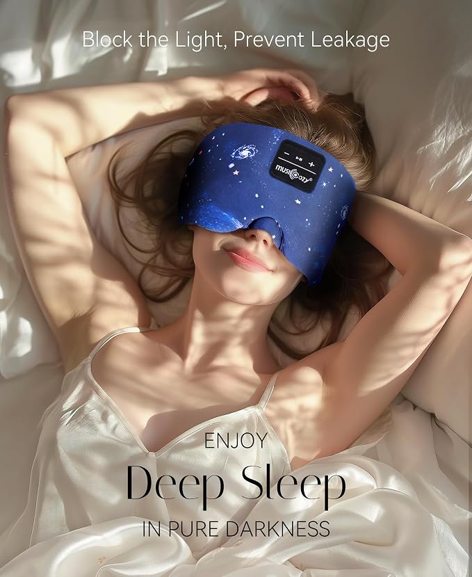 MUSICOZY Sleep Mask Headphones Bluetooth Sleep Masks with Headphones Eye Wireless Masks Bluetooth 5.4 with Adjustable Headband Total Blackout for All Night Sleep, Travel & Nap