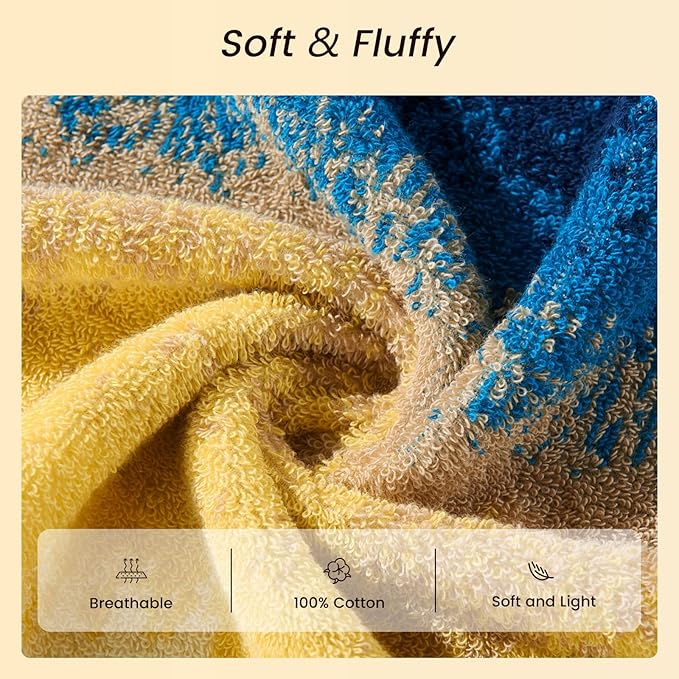 SEMAXE Bath Towel Set, 18 Piece Towel Set for Bathroom, Large Value Pack, Quick Dry Cotton Towels with Hanging Loops, Easy Care, Coastal Ombre
