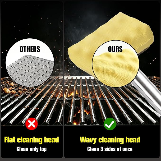 Bristle-Free Steam Grill Brush – No Shedding Bristles, Unique Wave Pads for Deep Cleaning Blackstone, Weber, and Stainless Steel Grills – Safe for Outdoor BBQ Cleaning