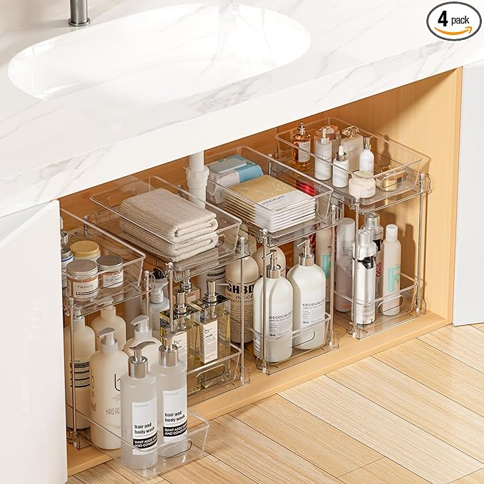 Vtopmart 4 Pack Higher Bathroom Under Sink Plastic Pull-Out Organizer (S-Higher)