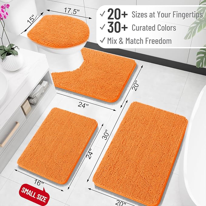 OLANLY Small Bathroom Rugs 24x16, Extra Soft Absorbent Chenille Bath Rugs, Rubber Backing Quick Dry, Machine Washable Bath Mats for Bathroom Floor, Tub and Shower, Home Decor Accessories, Orange