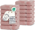 Chakir Turkish Linens 12 Piece Washcloth Set, 100% Cotton Luxury Turkish Washcloths for Bathroom, Soft Absorbent Washcloths, 13 x 13 Inches, Pink
