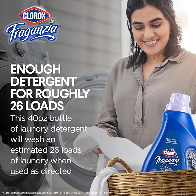 Clorox Fraganzia Liquid Laundry Detergent in Lavender with Eucalyptus Scent, 40oz | HE Compatible for All Front and Top Load Washing Machines, High Efficiency Laundry Detergent Compatible (Pack of 2)