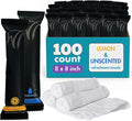 White Towel Services 8" x 8" inch Moist Cotton Towel Individually Wrapped - Lemon and Unscented (Case of 100) - Single-Use Oshibori Style Cotton Hospitality Towels