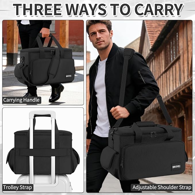IBVIVIC DJ Cable File Bag with 6 Detachable Dividers High Capacity Gig Cable Bag for Cords,DJ Gear,Sound Instrument and Accessories, Black