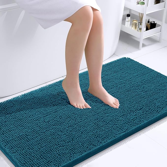 OLANLY Bathroom Runner Rugs 44x24, Soft Absorbent Chenille Bath Rugs, Rubber Backing Quick Dry, Machine Washable Long Bath Mats for Bathroom Floor, Tub and Shower, Home Decor Accessories, Peacock Blue