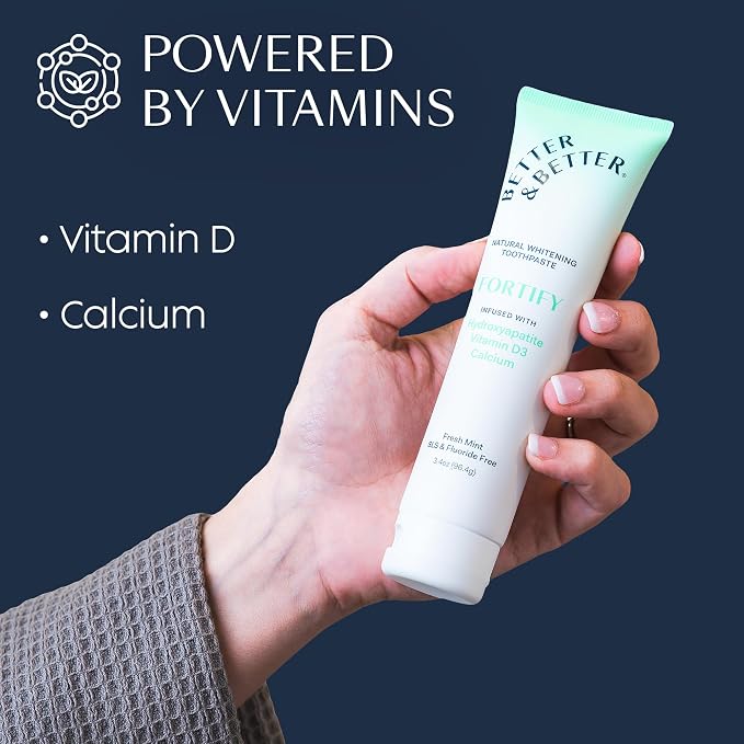 Better & Better Fortify | Hydroxyapatite Toothpaste | Remineralize Enamel with Vitamin D3 & Calcium | Fluoride-Free, SLS-Free | Natural Whitening | Fresh Mint | 3.4oz