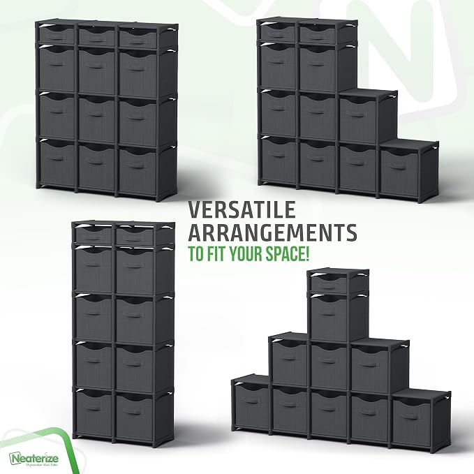 Cube Storage Organizer with 12 Storage Bins Included – Storage Cubes for Home Organization, Toy Storage, Office Storage, Living Room Storage, and General Storage Solution (Dark Grey)