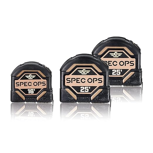 Spec Ops Tools Tape Measure for Measuring & Layout, 1 1/8" Double-Sided Blade and Military-Grade Composite Case, 16 Foot + 25 Foot (2)