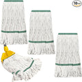 Eccliy 10 Pack Commercial Mop Heads Replacement Heavy Duty 18 oz Loop End Cotton String Wet Mop Refills Washable Absorbent Reusable for Industrial Home Tile Wood Concrete Floor (White,Green)