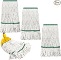 Eccliy 3 Pack Commercial Mop Heads Replacement Heavy Duty 18 oz Loop End Cotton String Wet Mop Refills Washable Absorbent Reusable for Industrial Home Tile Wood Concrete Floor (White,Green)