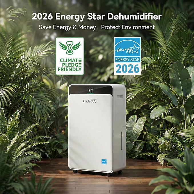 Ludatido 2026 Upgraded ENERGY STAR Dehumidifier, 80 Pint/Day, 5000 Sq.Ft for Whole Home & Basement, 1.72 Gal Tank, 35dB Quiet, Child Lock, Sleep/Fan/Dry Modes, 24H Timer & Auto Continuous Drain