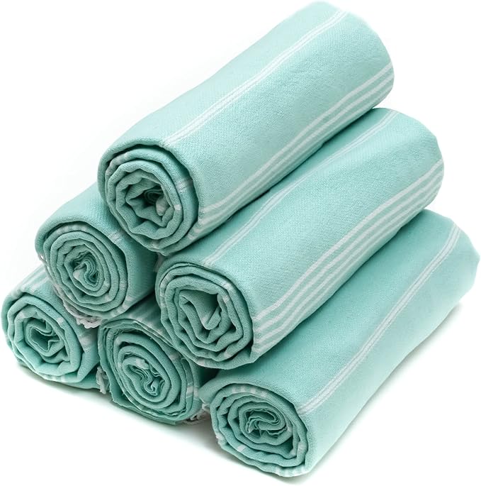HAVLULAND Turkish Beach Towels, Set of 12, Oversized 72"x40" - Aqua | Soft Hammam Peshtemal, Sand Free, Quick-Dry, Absorbent Bath Towel | Lightweight & Compact for Travel, Pool, Gym, Spa
