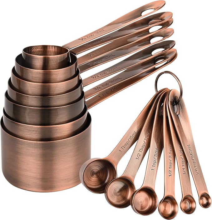 Measuring Cups and Spoons Set, Copper Measuring Cups and Spoons Set for Baking & Kitchen, Stainless Steel Measure Cup and Spoon for Dry &Liquid, Metal 7 Measure Cups&6 Spoons