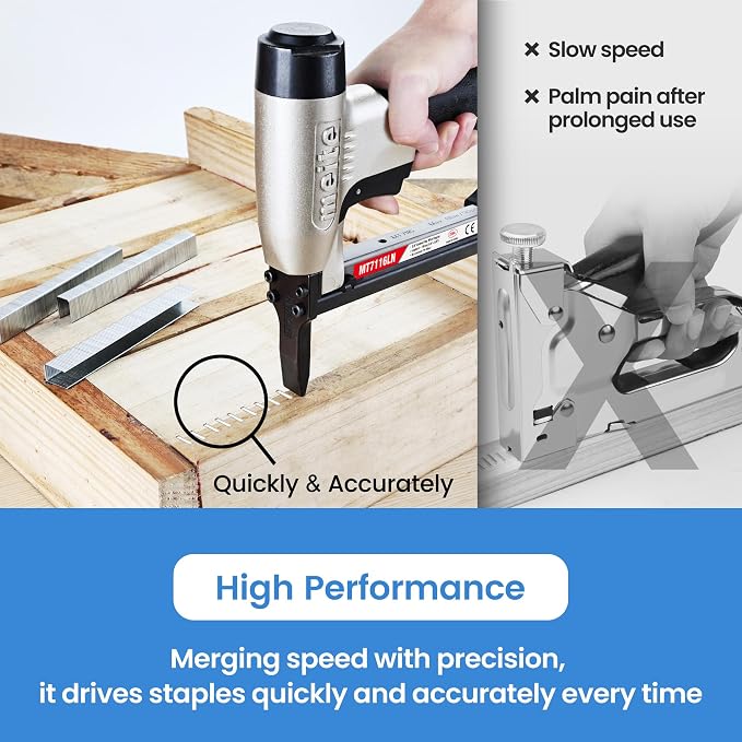 meite MT7116LN Pneumatic Upholstery Stapler 22 Gauge 71 Series 3/8" Crown 1/4" to 5/8" Length Long Nose Stapler
