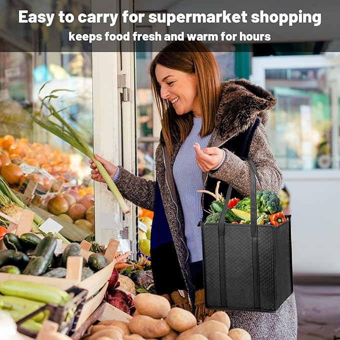 10 Pack Cooler Grocery Tote Bags, 18L Zipper Closure Handbags | reusable insulated storage, retain temperature, great for beach trips, camping, picnic, daily grocery & food delivery