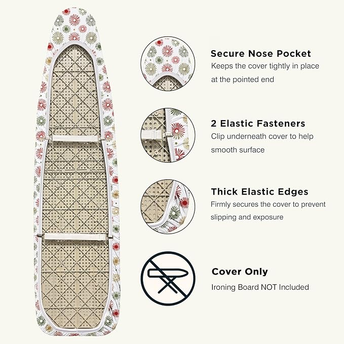 UniSimp Ironing Board Cover and Pad 15"x54" Extra Thick Natural Cotton, Scorch and Stain Resistant Padding, Standard Size Iron Board Cover with Fasteners Heavy Duty Elastic Edge, Heatproof Sunflora