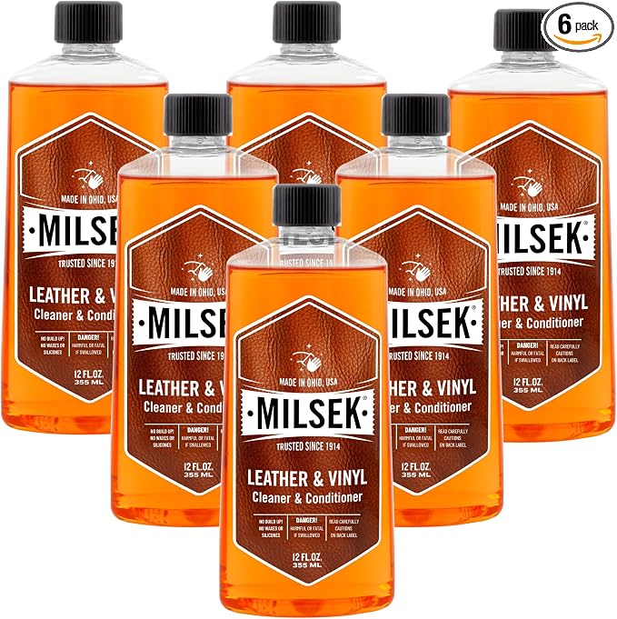 Milsek Leather & Vinyl Cleaner & Conditioner - Cleaning Supplies for Leather Home Furnitures, Couch, Automotive Interior, Shoes, Bags - 12 Fl Oz (Pack of 6) | Six-pack cleaner and conditioner helps clean, moisturize, and protect leather and vinyl surfa...