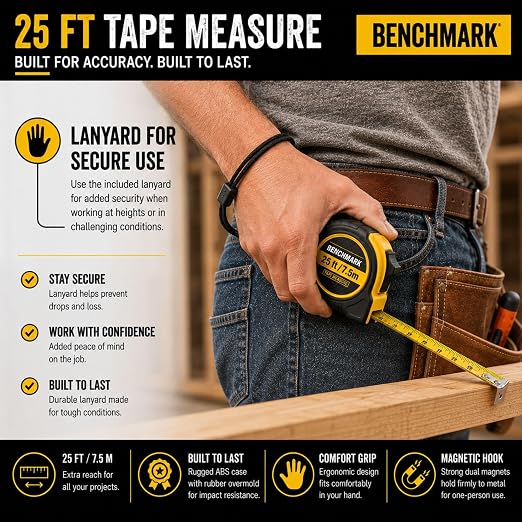 3 Pack - Tape Measures 25 ft / 7.5m – Dual Sided Blade with Easy Read Fractions to 1/8th inch Plus Centimeters on Back Side - Magnetic Tip - Thumb Lock - Belt Clip – Retractable Measuring Tape